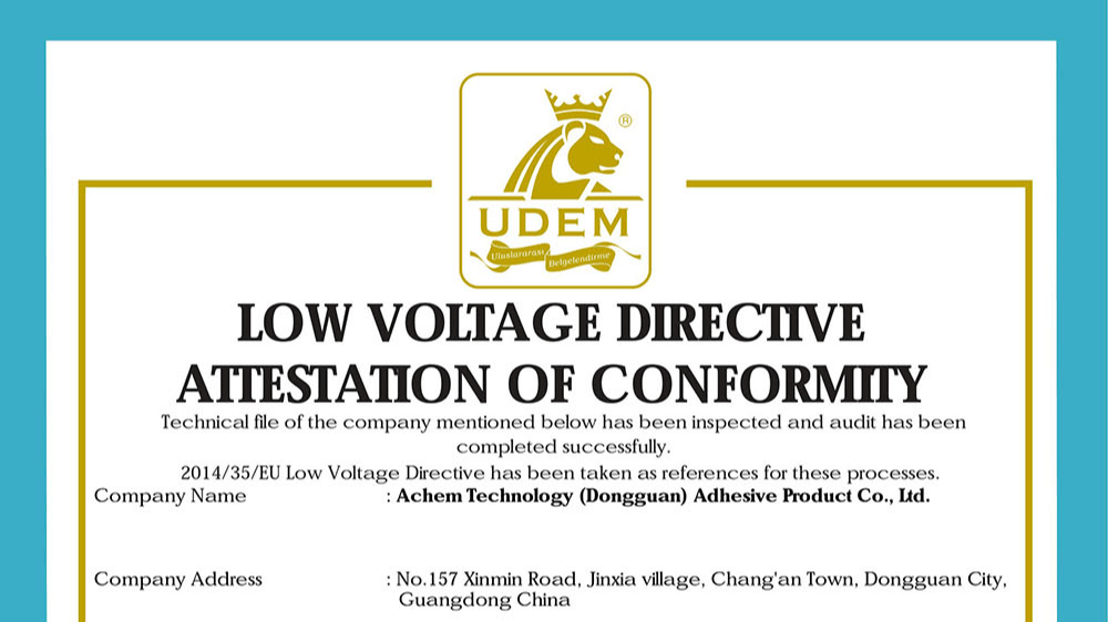 ACHEM PVC Electrical Insulating Tape Receives UDEM International CE Certi